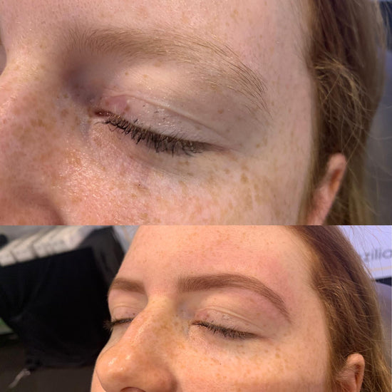 Close-up of Medium Chestnut Brow Henna applied to brows