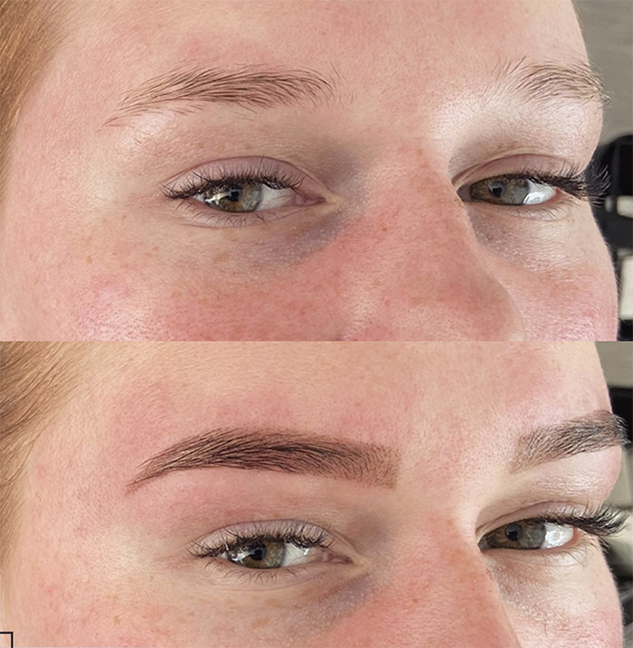 Close-up of Medium Blonde Brow Henna applied to brows